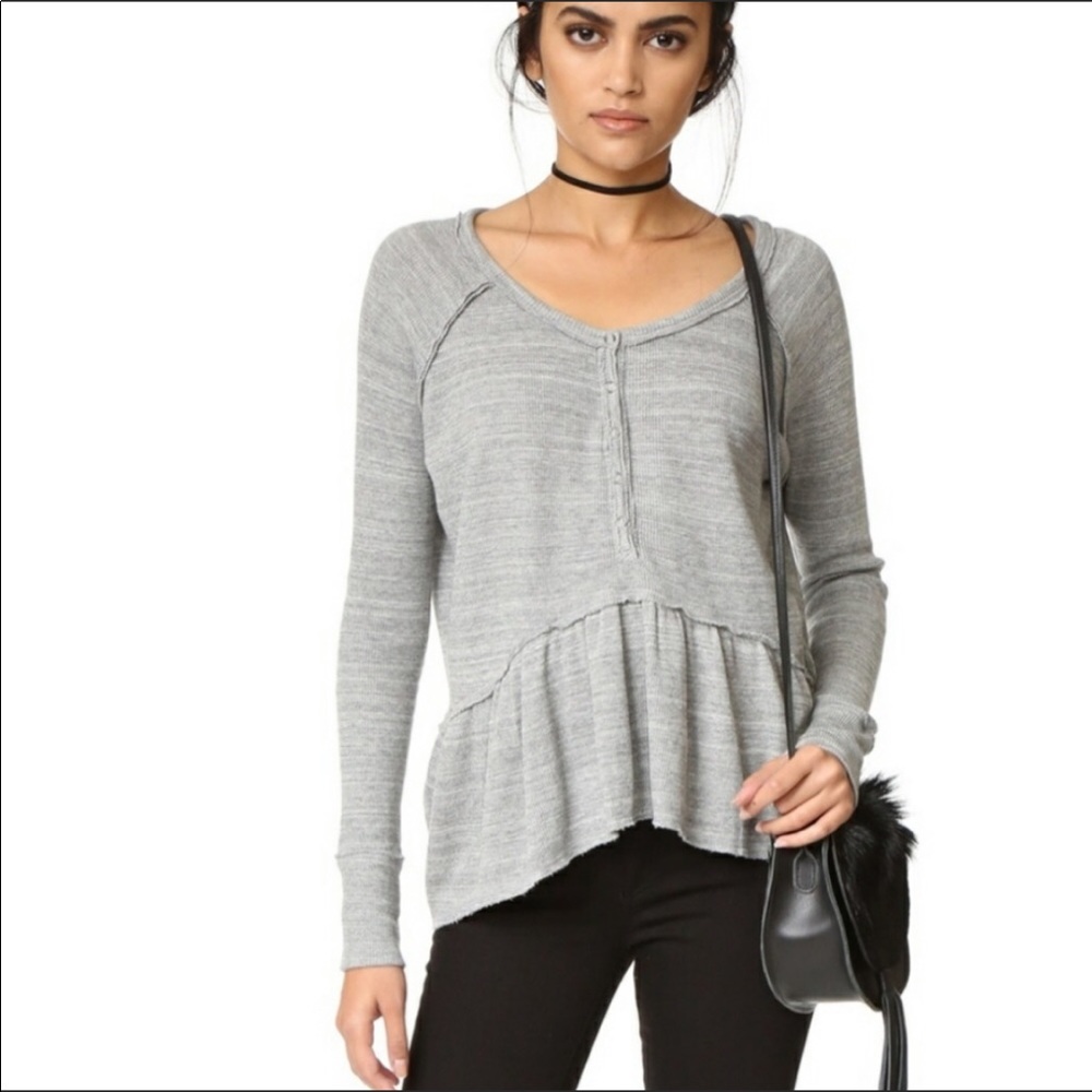 We The Free Coastline Thermal Long Sleeve Gray Peplum Top XS
